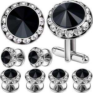 Mulit-Colors Crystal Cuff Links and Studs Set for Mens Tuxedo Shirt Wedding